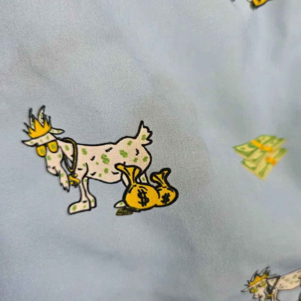 GOAT USA Boys Lined Swim Trunks Money Goat Print Blue Youth XL